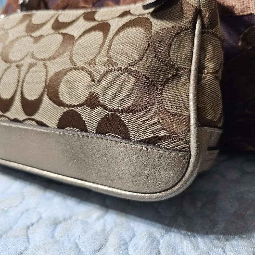 2005 Metallic champagne suede y2k Coach Demi Shoulder Bag
